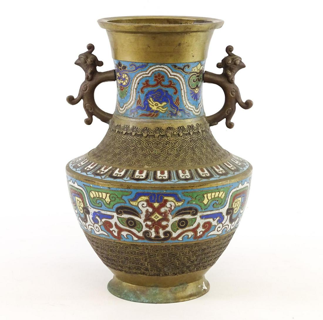 Champleve Vase: Champleve vase. 12" Ht..