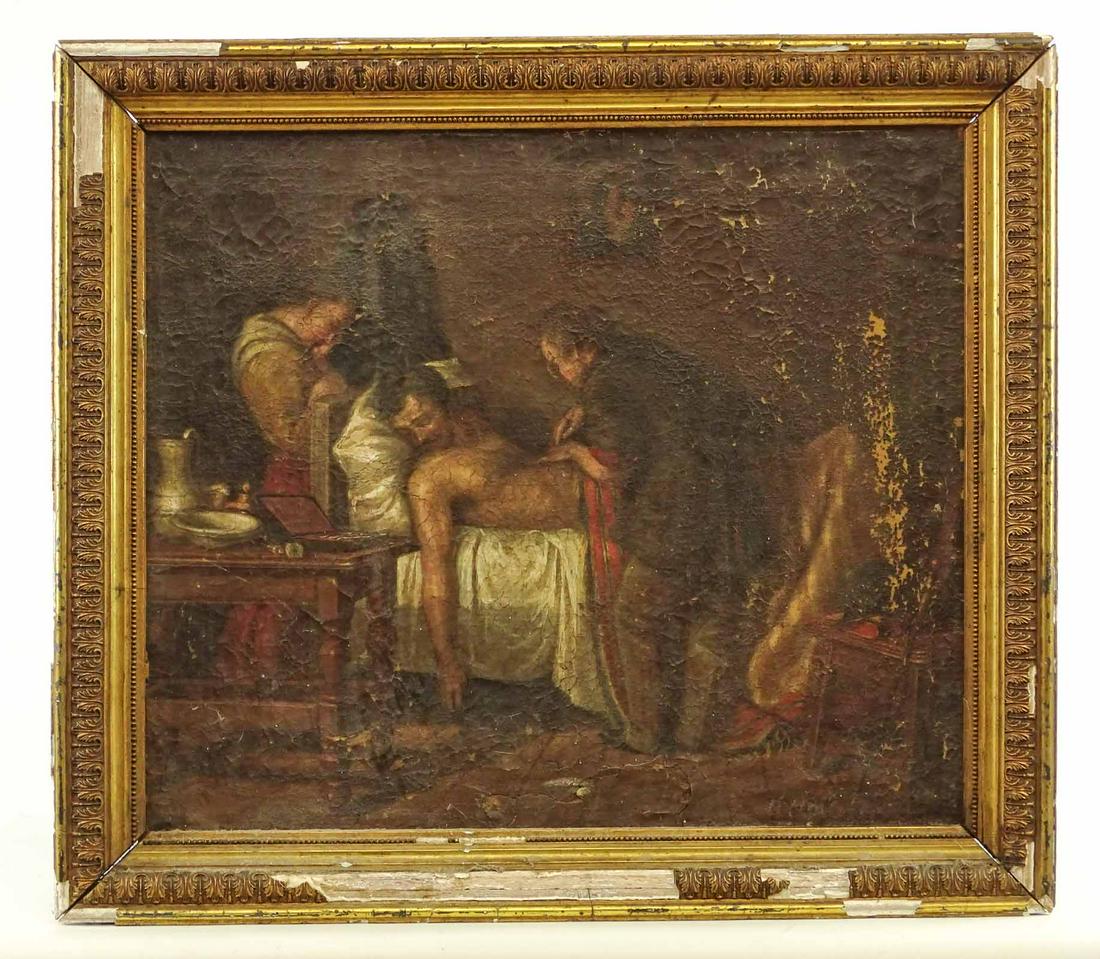 19th c. Painting, Interior Subject with Doctor (1 of 4)