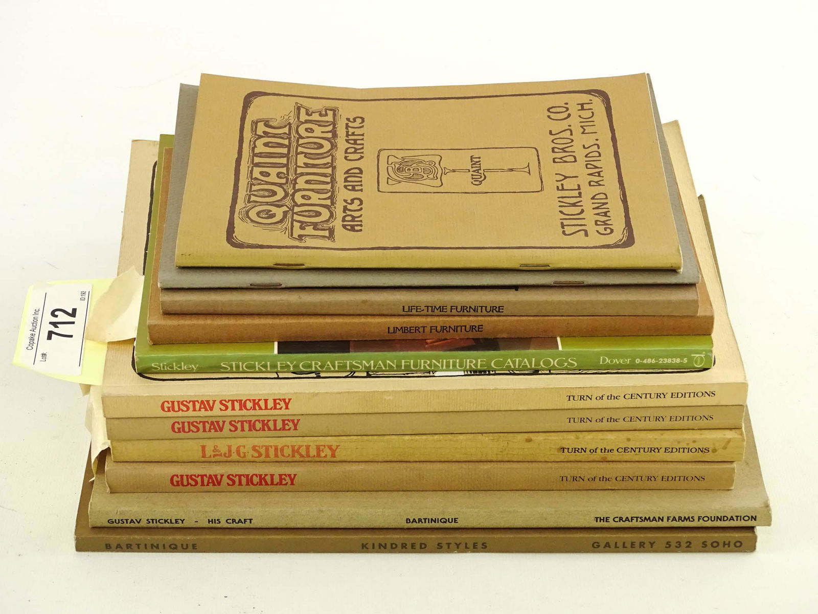 Arts & Crafts Reference Catalogs: Arts & Crafts reference catalogs (all soft cover), includes Quaint Furniture; Lifetime Furniture; Roycroft Furniture; (2) Limberts Furniture; L & JG Stickley Furniture; (5) Gustav Stickley Furniture.