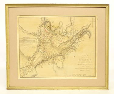 18th c. Battle Map: 18th c. Battle map "PLAN / of the ACTION of / HUBERTON...July 1777". Sight 11" x 13 1/2".