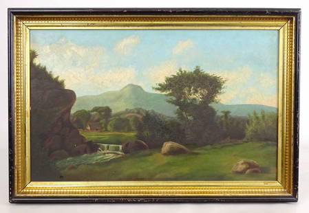 Painting, Landscape: Painting: 19th c. landscape, oil on panel. 11" x 18".