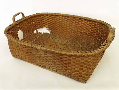 19th c. Shaker Basket: 19th c. Shaker basket. Willis Henry hang tag. As found. 24" x 18 1/2" x 9 1/4".