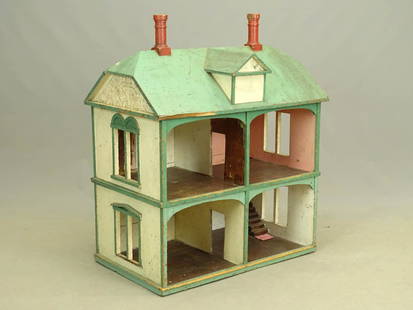 Antique British Dollhouse for Miniature Doll WONDERFUL G and J Lines Litho  Wood w/ Chandeliers - Manor House circa 1910