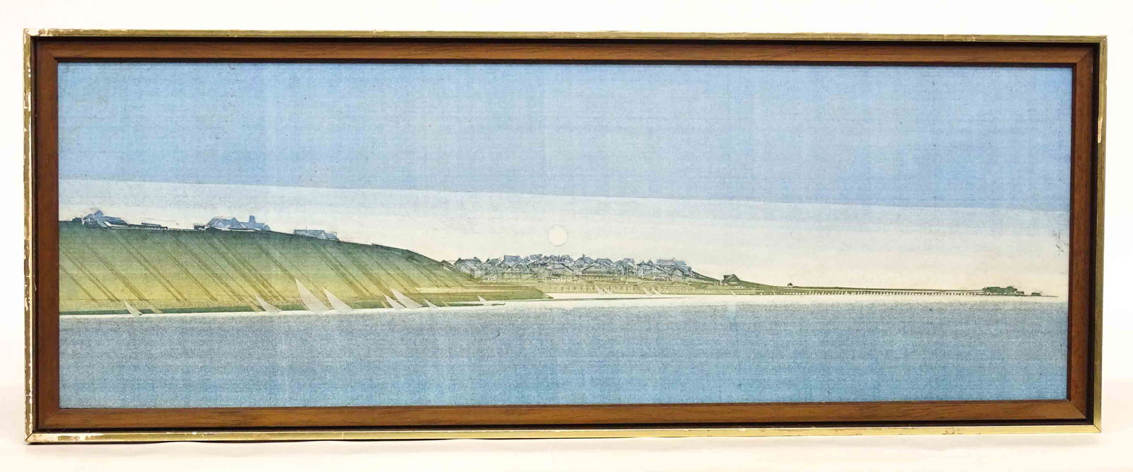 Donald Hugo Stoltenberg (1927- 2016): Donald Hugo Stoltenberg (1927- 2016), mixed media on masonite "Coastal Paradise". 10 1/2" x 31 1/2".