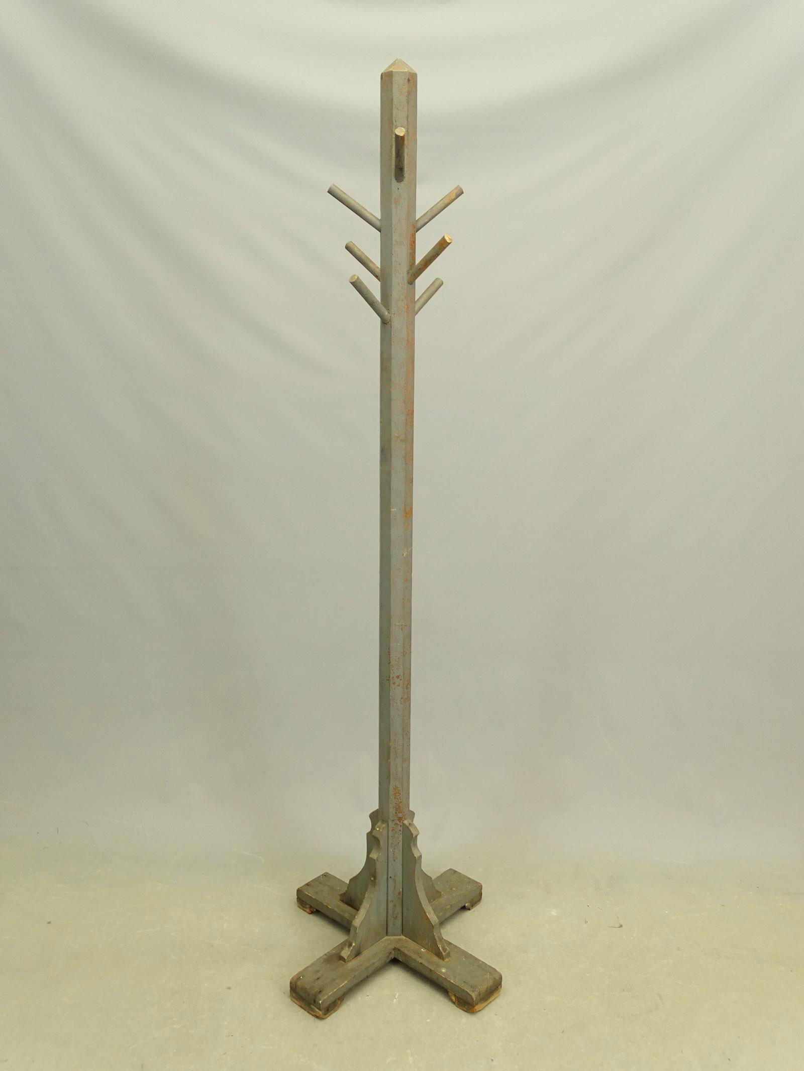 Early Coat Rack: Early coat rack in blue paint. 75" Ht..