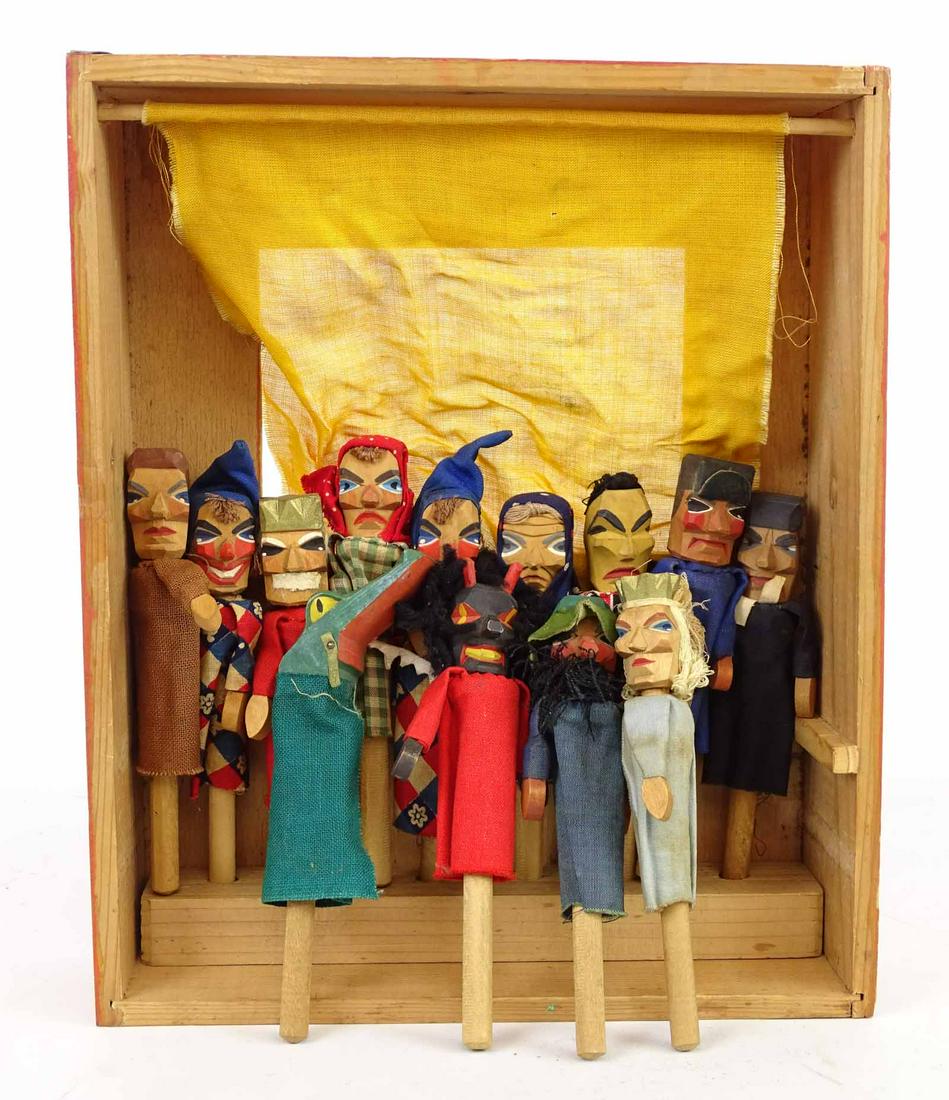 Scandinavian Puppet Lot: Scandinavian puppet theater lot. Case 10" x 3" x 11 1/2".