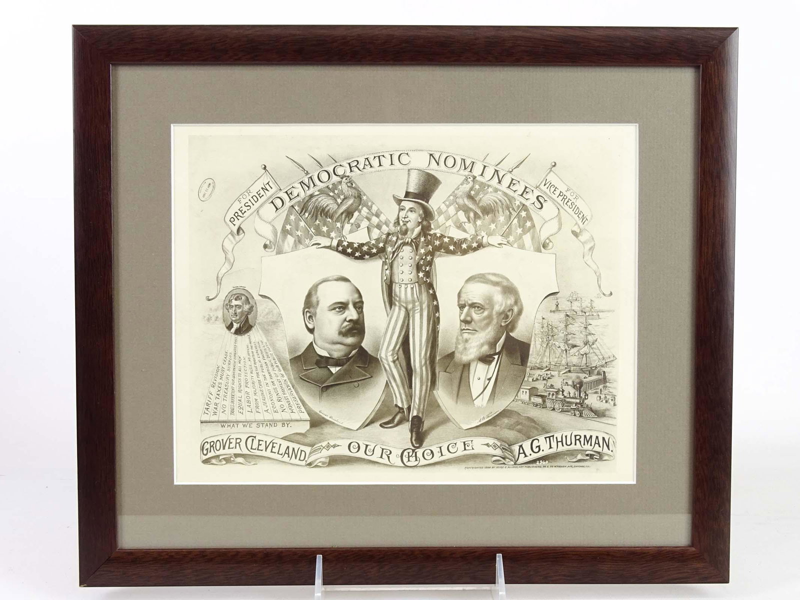1897 Democratic Nominees Framed Print: 1897 Democratic Nominees framed print "GROVER CLEVELAND / OUR CHOICE / A.G. THURMAN". Sight 7 1/2" x 9 1/2".