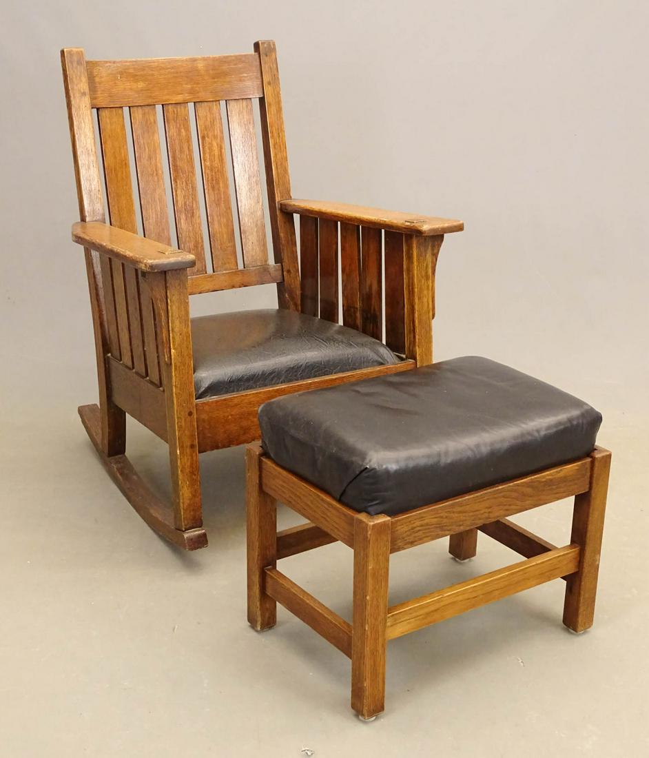 Arts & Crafts Oak Rocking Chair & Footstool (1 of 5)