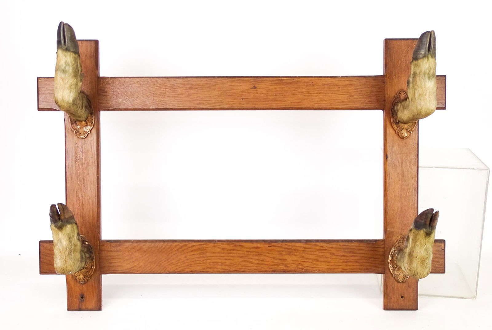 Hoof Rack: Oak deer hoof hook rack. 36 1/2" x 24".