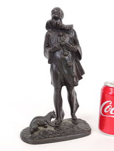 Robert Bousquet  (1894-1917): Robert Bousquet (1894-1917), "Pierrot avec chat", bronze. Signed on base. 12" Ht..