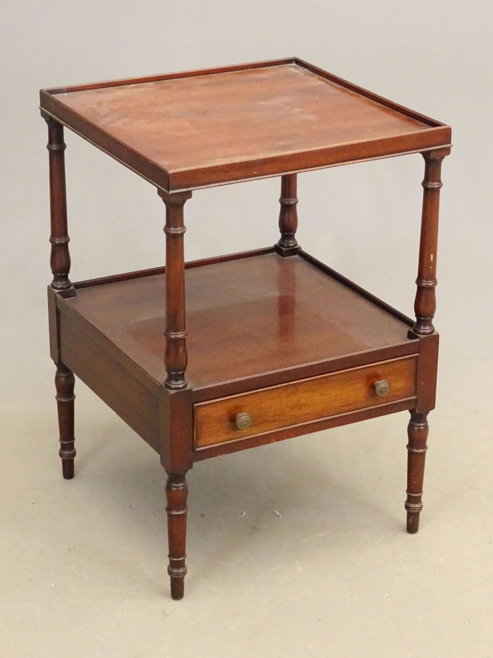 Kittenger Side Table: Kittenger mahogany side table. 18 1/2" x 18 1/2" x 28".