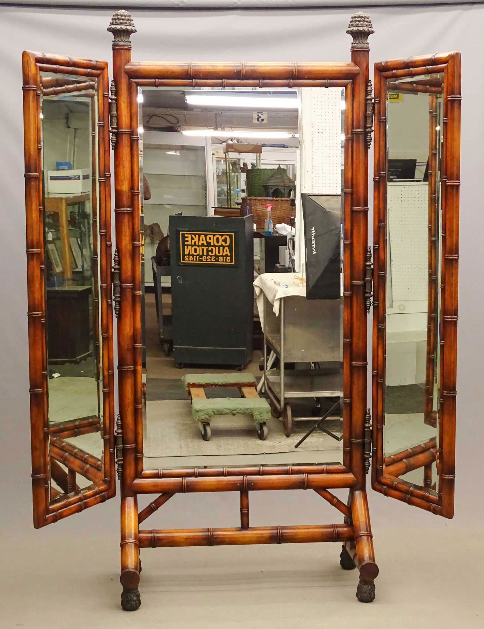 Faux Bamboo Tri-Fold Mirror (1 of 5)