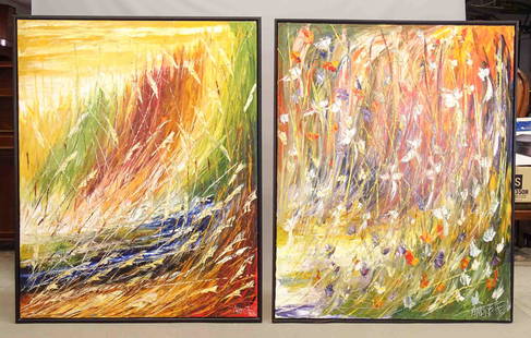 Andre Leau (20th Century), Large Abstracts: Painting Lot: Andre Leau (20th Century), pair large abstracts, oil on canvas. 60" x 48".