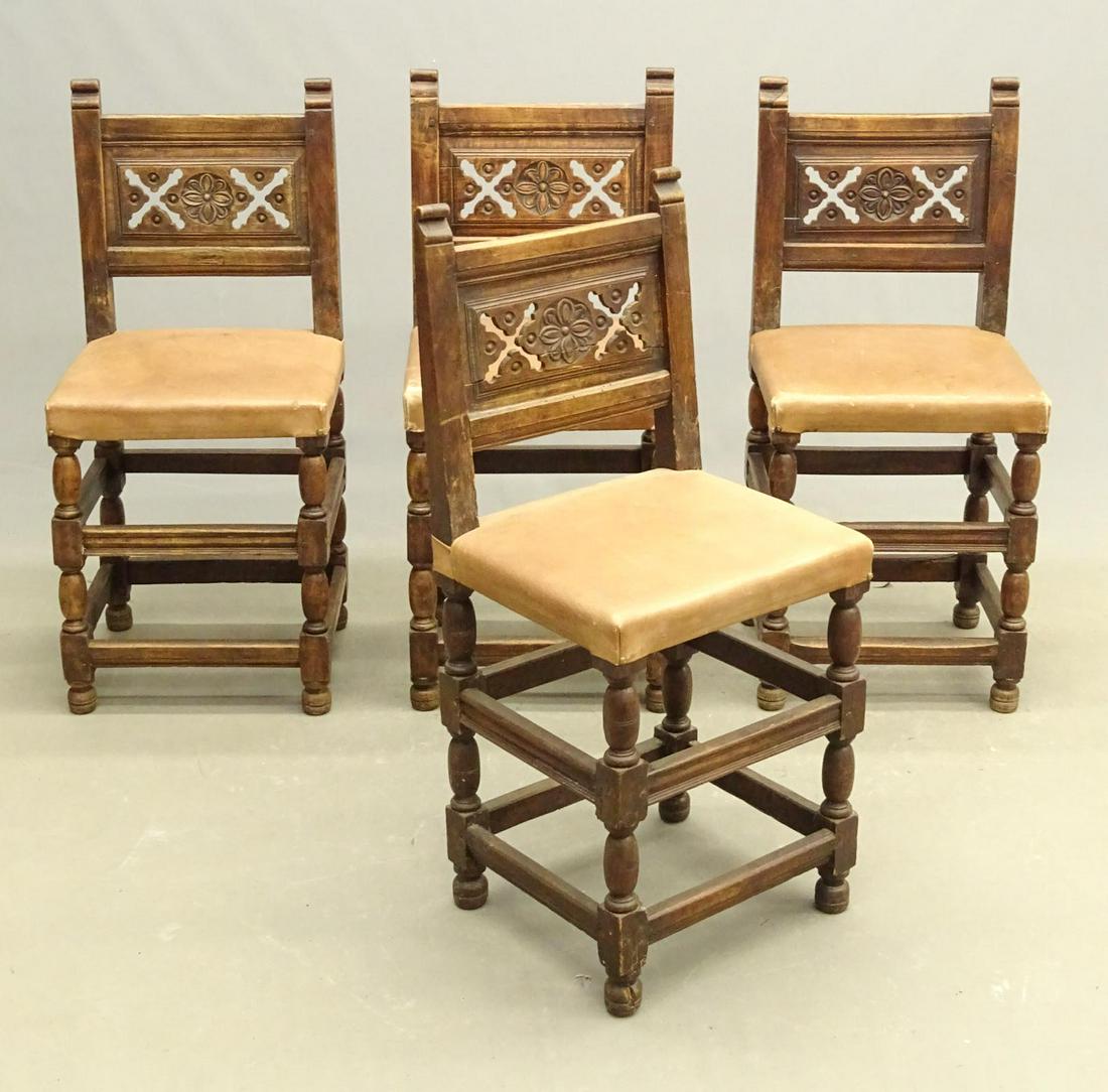 Set of (4) 17th c. Carved Continental Chairs (1 of 4)