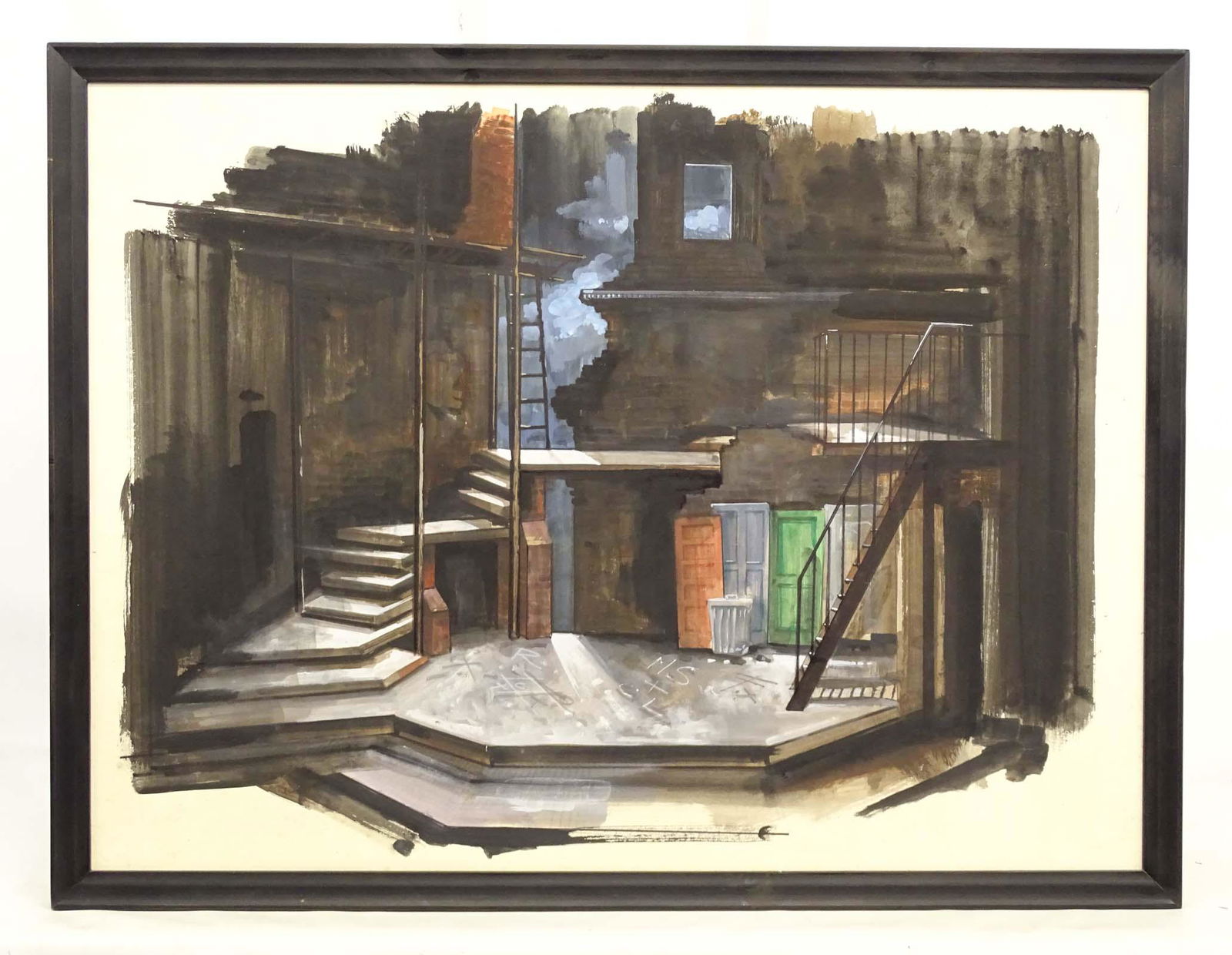 Merrill L. Sindler (1932-2014): Merrill L. Sindler (1932-2014), Broadway set design (Merrill worked on Broadway and Television set designs), watercolor on artist board. Sight 29 1/2" x 39 1/2".