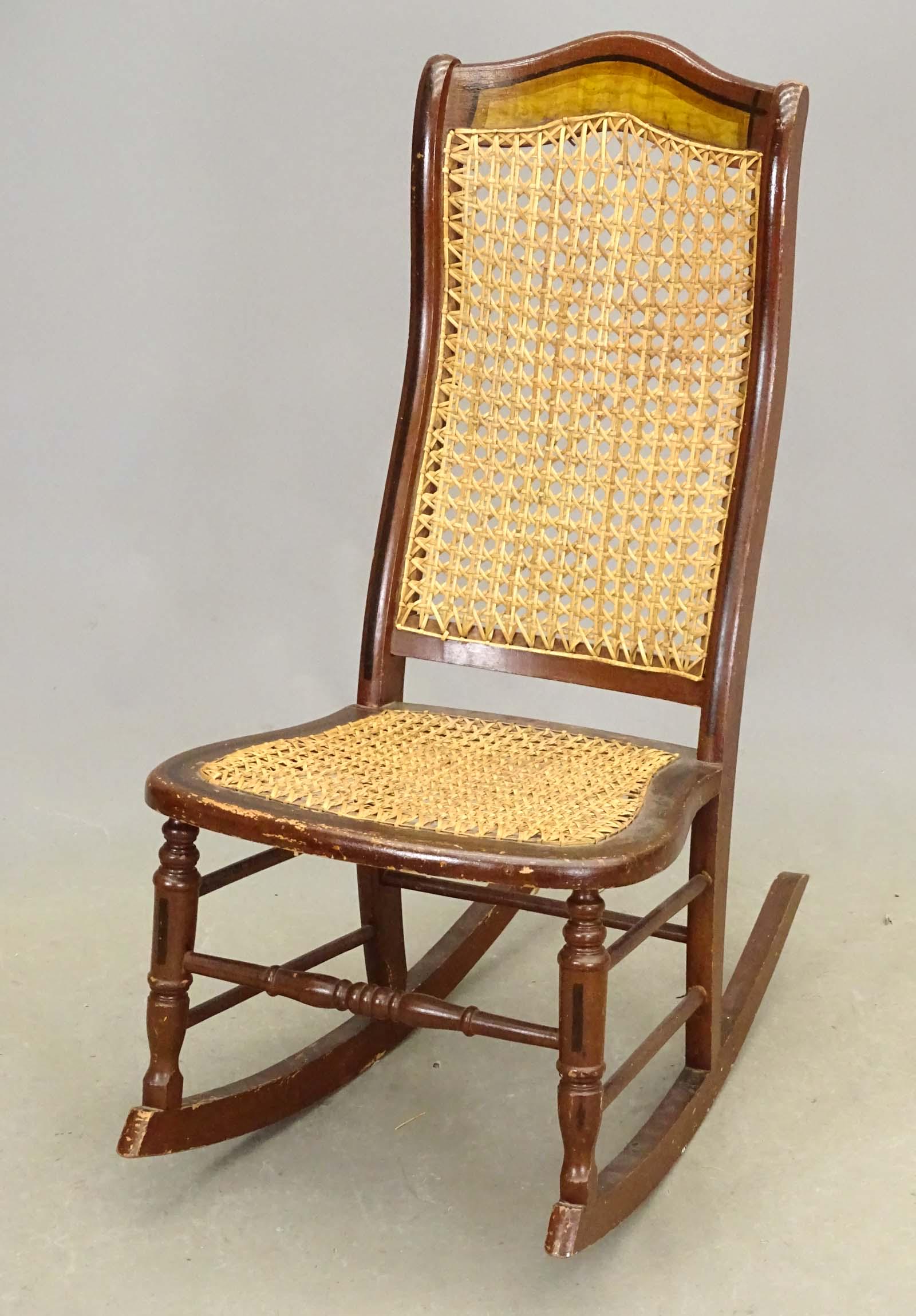 Cane Seat Rocking Chair: Victorian cane seat rocking chair. 16 1/2" seat Ht., 36 1/2" overall Ht..