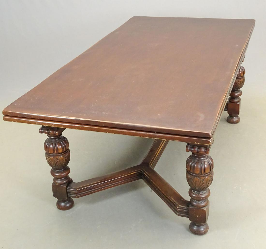 Jacobean Style Refractory Dining Table: Jacobean style refractory dining table. 78" x 40" x 30 1/2" Ht., (2) 21" leaves.