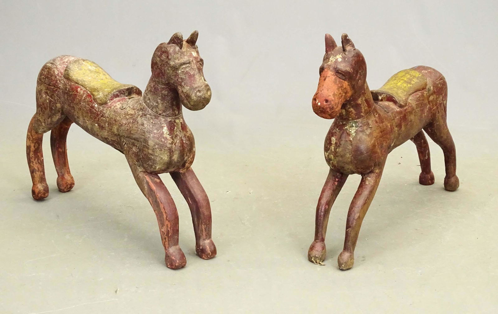 Pair Carved Wooden Horses (1 of 4)