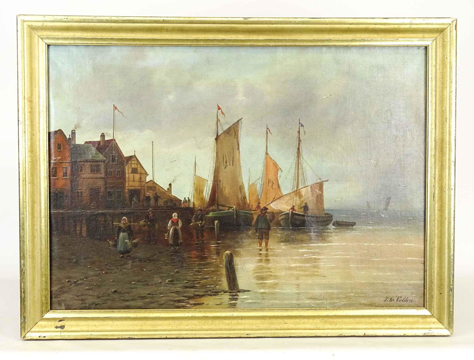 Continental School, Harborscape: Continental School, harborscape, oil on canvas. Signed LRC "...Velden" (?). 19 1/2" x 28".