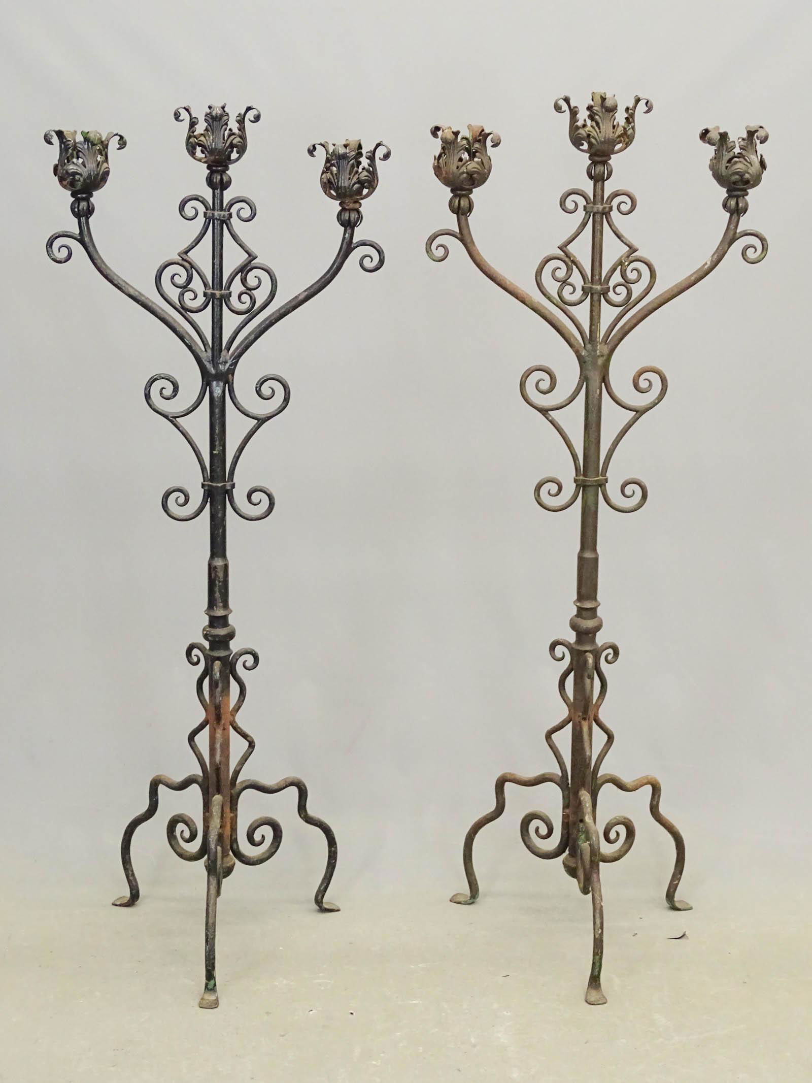 Pair Wrought Iron Floor Torchieres (1 of 4)