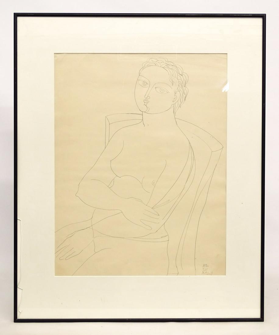 Peter Todd Mitchell (20th Century): Peter Todd Mitchell (20th Century), lithograph, line drawn nude. Glass as is. Sight 23 1/2" x 18.
