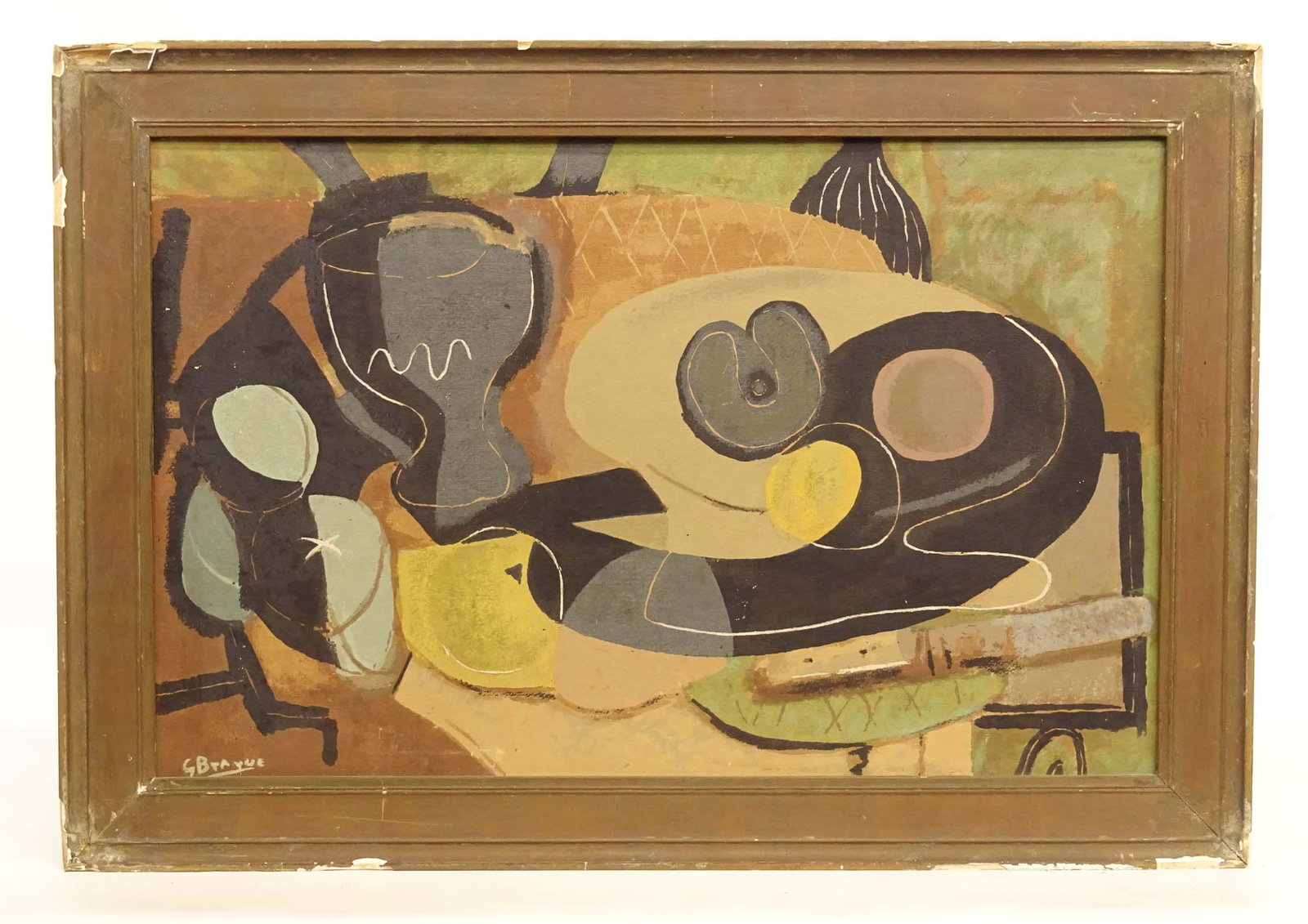 Georges Braque (France 1882-1963): Georges Braque (France 1882-1963), "The Wine Glass", print on panel. 18" x 28 1/4".