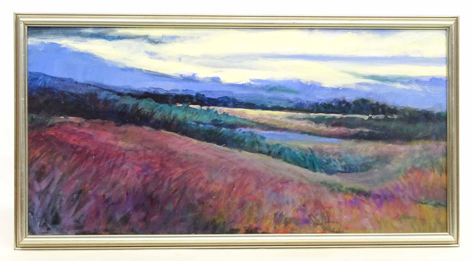 Ann Kromer (20th Century): Painting: Ann Kromer (20th Century), landscape, oil on canvas. 18" x 36".
