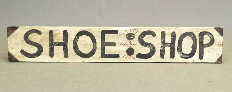 Trade Sign: Early 20th Century painted wooden trade sign "SHOE SHOP". 10" x 59 1/2".