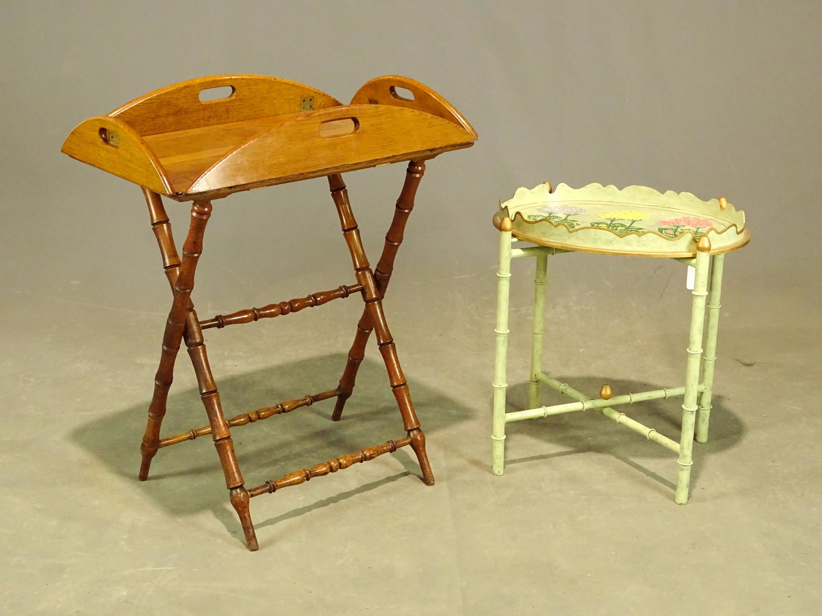 Misc. Lot: Lot (2) trays on folding stands. 28" x 19 1/2" x 35" and 22" x 15" x 24".