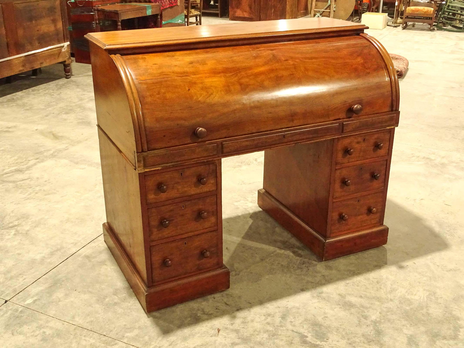 Victorian Cyclinder Roll Desk: Victorian cylinder roll desk. 54" x 27" x 45 1/2".