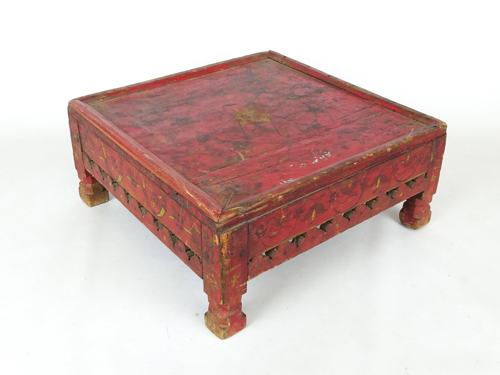 Indian Stool: Painted Indian stool (14" x 14" x 6").