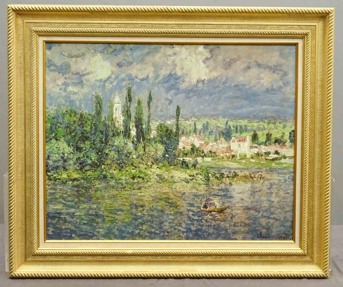 Claude Monet Copy: Claude Monet copy. "The Museum Shop / Brush Strokes Collection", "Thunderstorms", comes with COA. Frame overall 32 1/4" x 38 1/2".