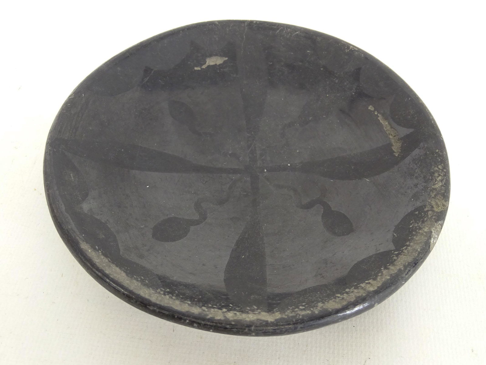 Maria Martinez Pueblo Shallow Bowl: Maria Martinez Pueblo shallow bowl. 5 1/2" D.. Imperfections