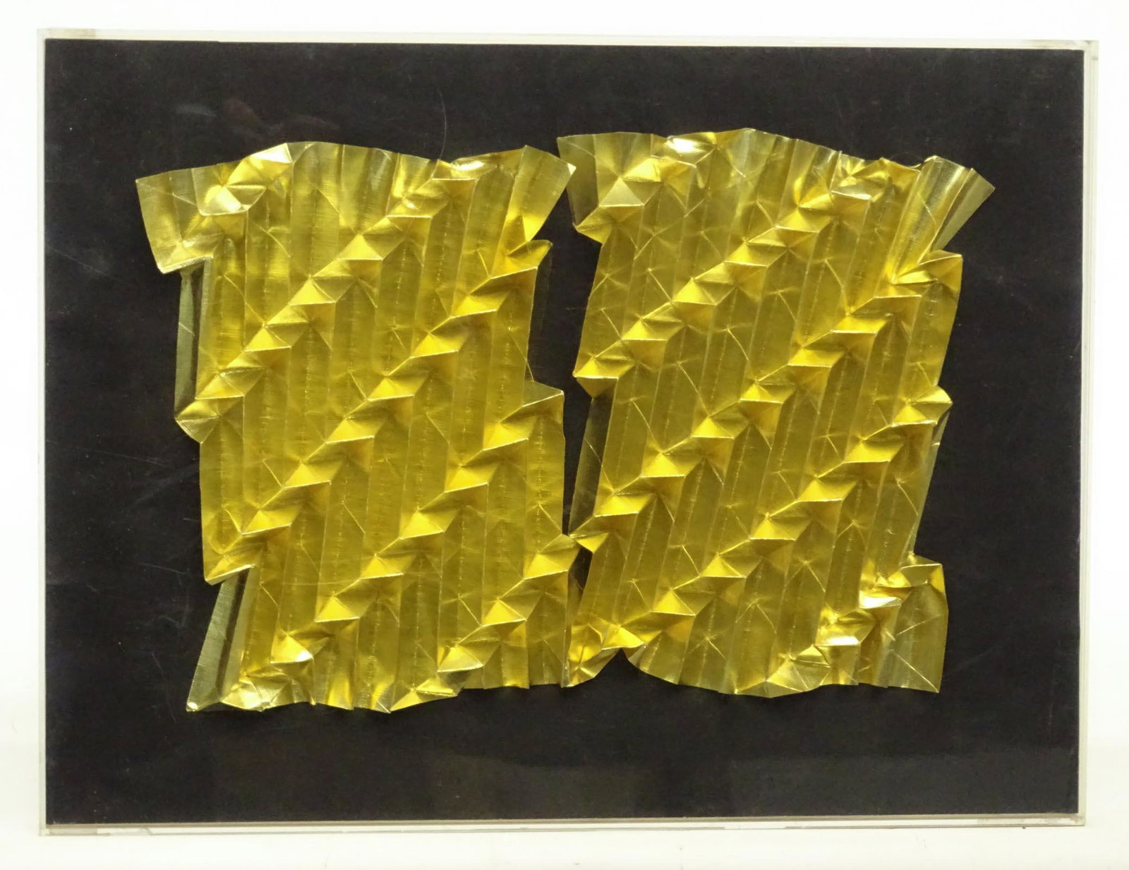 Florence Maria Temko (20th Century): Florence Maria Temko (20th Century), "Its Greek to me!", folded gold foil on black paper, 16" x 12". Binder with info included.