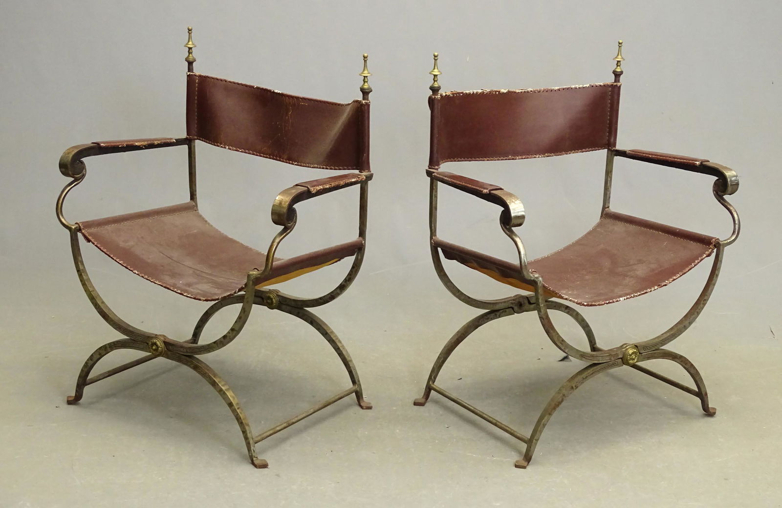 Pair Early Wrought Iron Italian Savonarola Chairs (1 of 7)