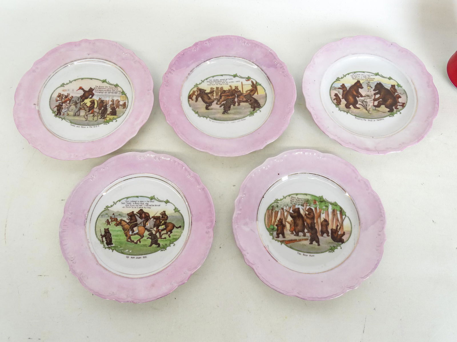 Set of (5) 19th c. Teddy Bear Plates (1 of 9)