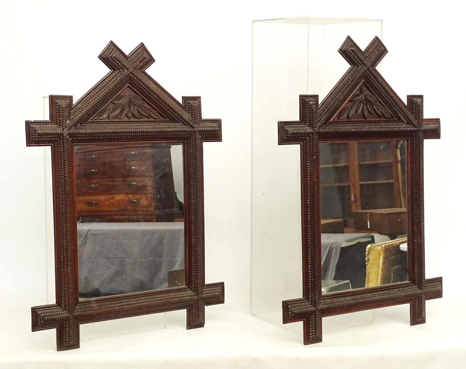 Pair Tramp Art Frames with Mirrors (1 of 4)