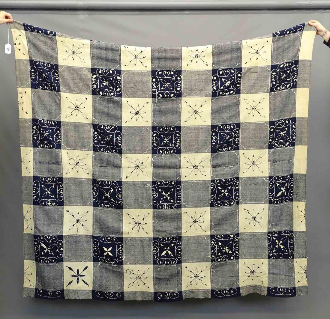 19th c. Embroidered Crewelwork Homespun Blanket (1 of 4)