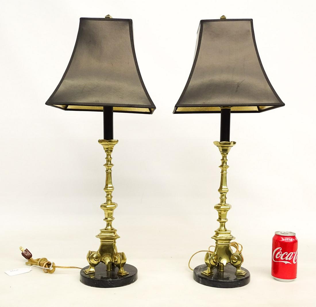 Pair Decorative Marble & Brass Lamps (1 of 3)