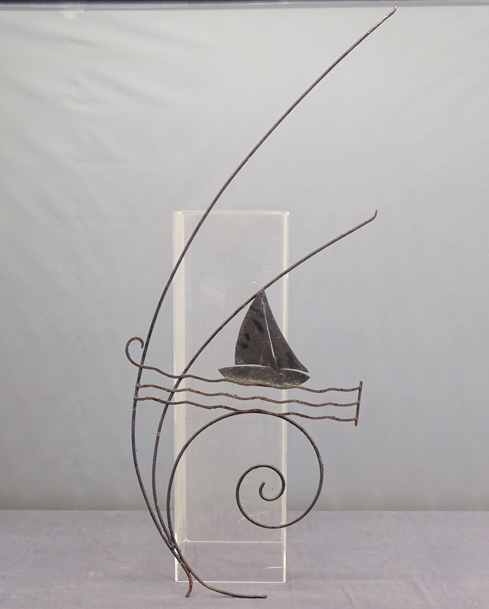 Trade Sign: Wrought iron sailboat wall mount trade sign. 25" x 62".