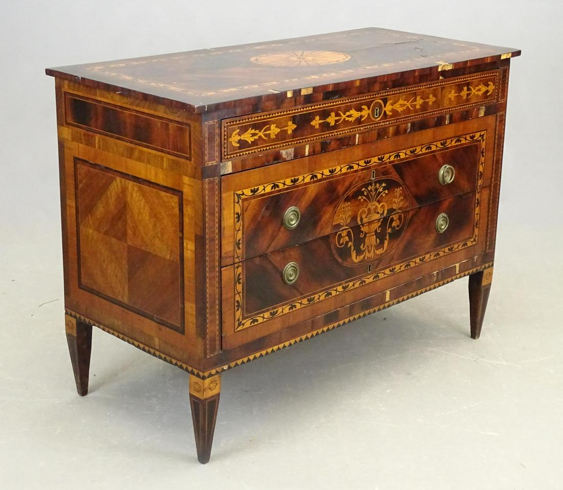 Early Continental Three Drawer Inlaid Chest (1 of 7)