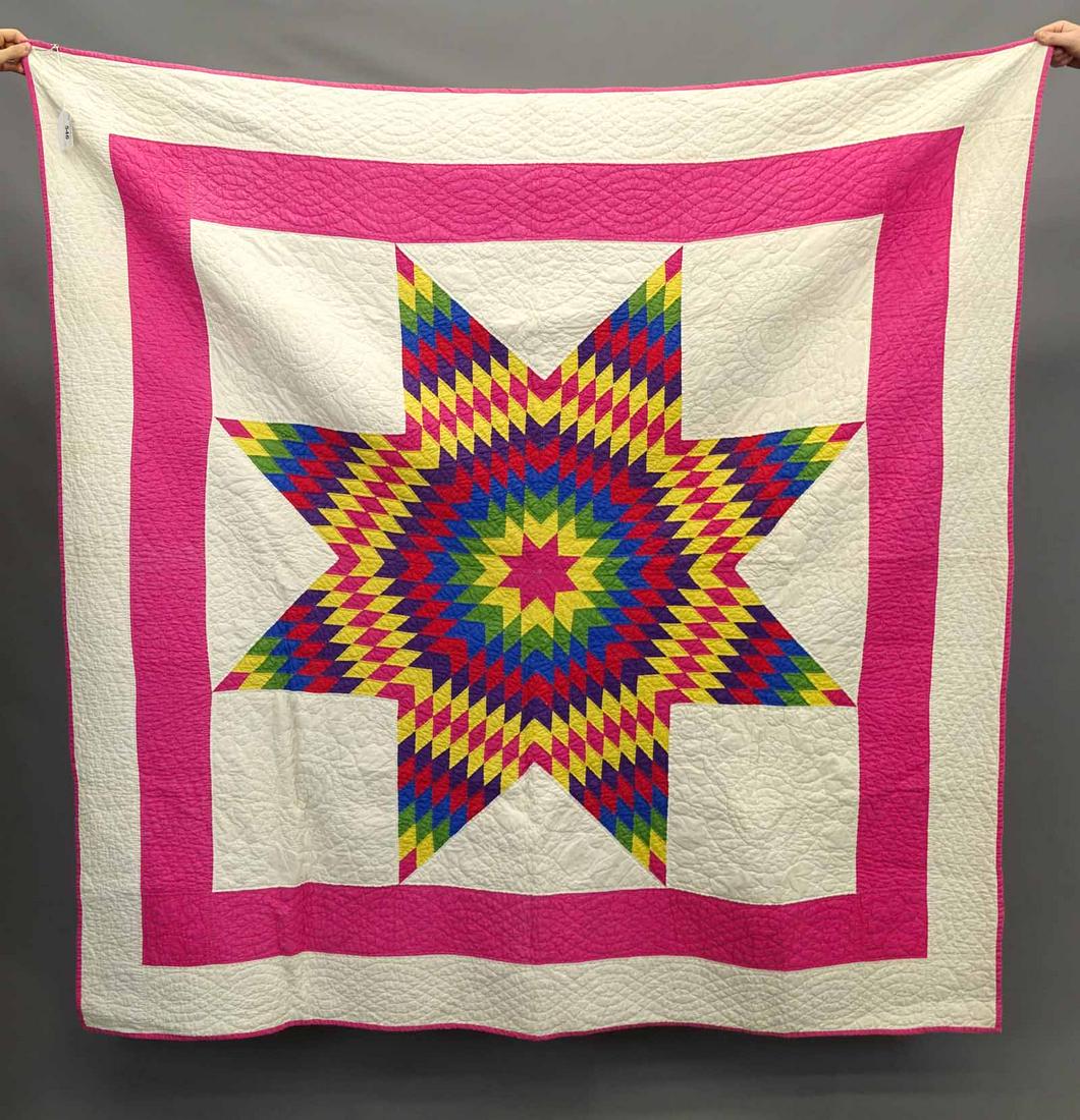 Quilt: C. 1930's Lone Star quilt. 70" x 70".