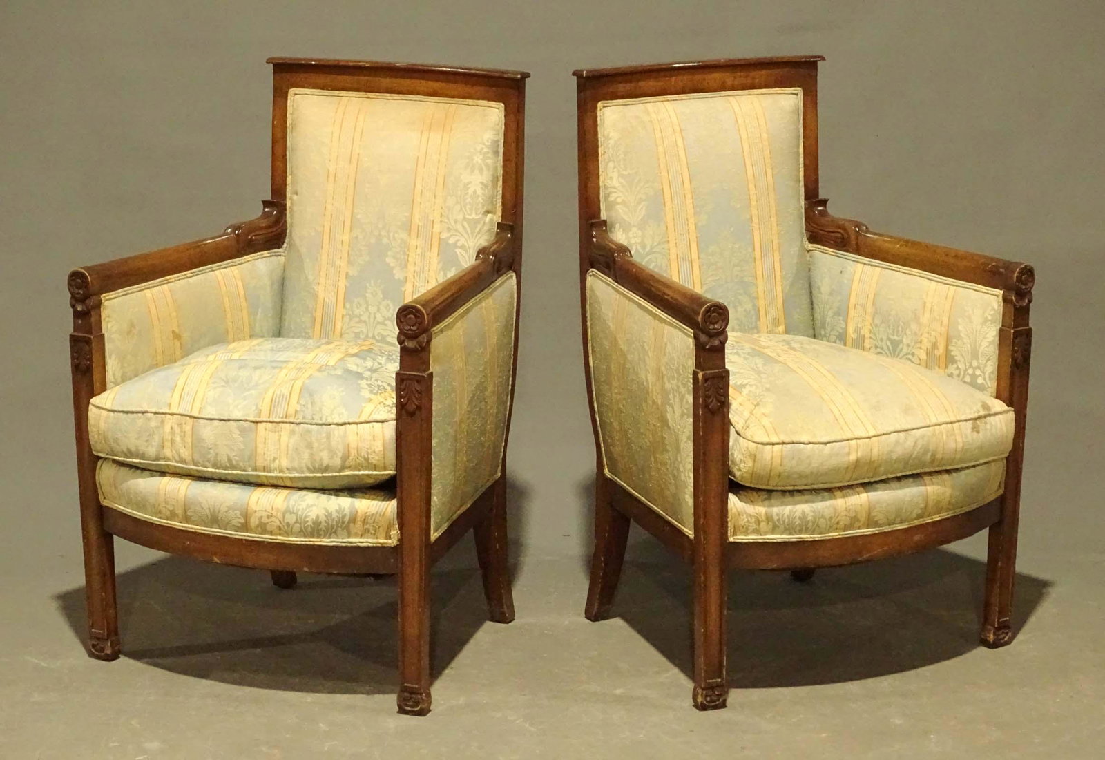Pair Continental Bergere Chairs: Pair of Continental Bergere chairs. 19" seat Ht., 36 1/2" overall Ht..