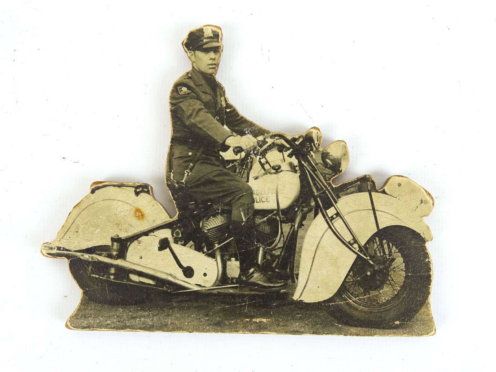 Statuette, Police Officer on Motorcycle: Scarce Statuette, Police Officer on Motorcycle (Harley or an Indian), 5 1/2" x 4 1/2".