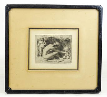 Kenneth Hayes Miller (1876-1952): Kenneth Hayes Miller (1876-1952), pencil signed etching. Sight 7" x 8", frame overall 14 1/2" x 16".