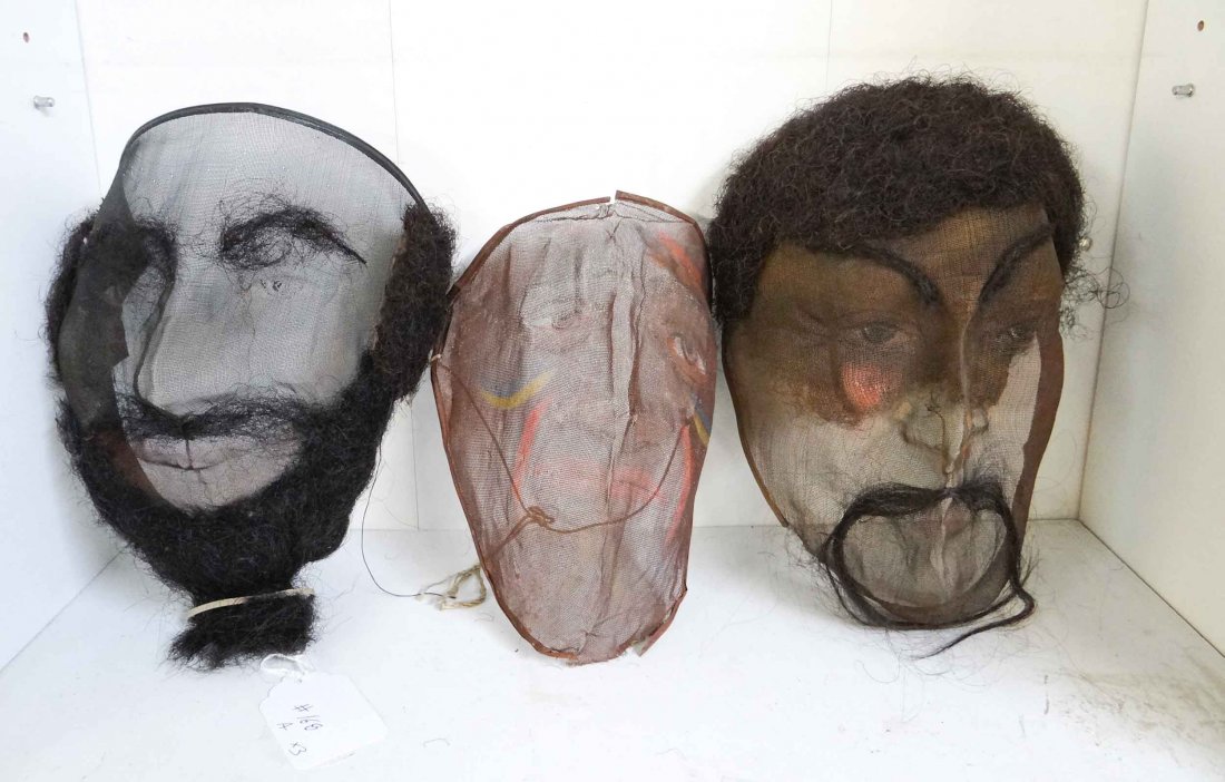 Masonic Masks: Lot (3) early Masonic masks. Largest 12" Ht..