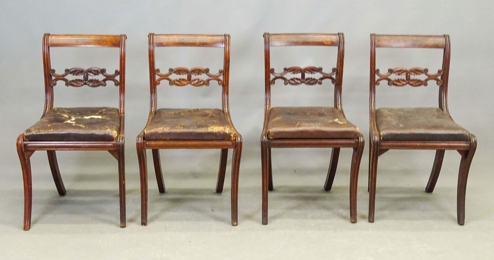 Set of 19th c. New York Classical Chairs: Set of (4) 19th c. mahogany New York Classical chairs. School of Duncan Phyfe. 19" seat Ht., 31 1/2" overall Ht..