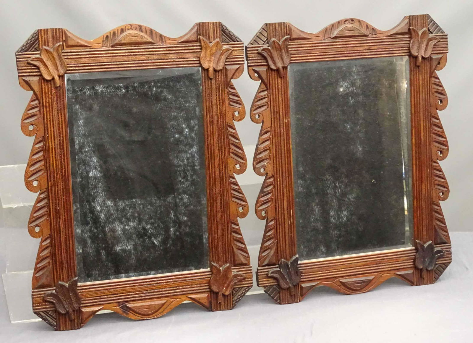 Pair 19th c. Folk Art Frames with Mirrors (1 of 4)