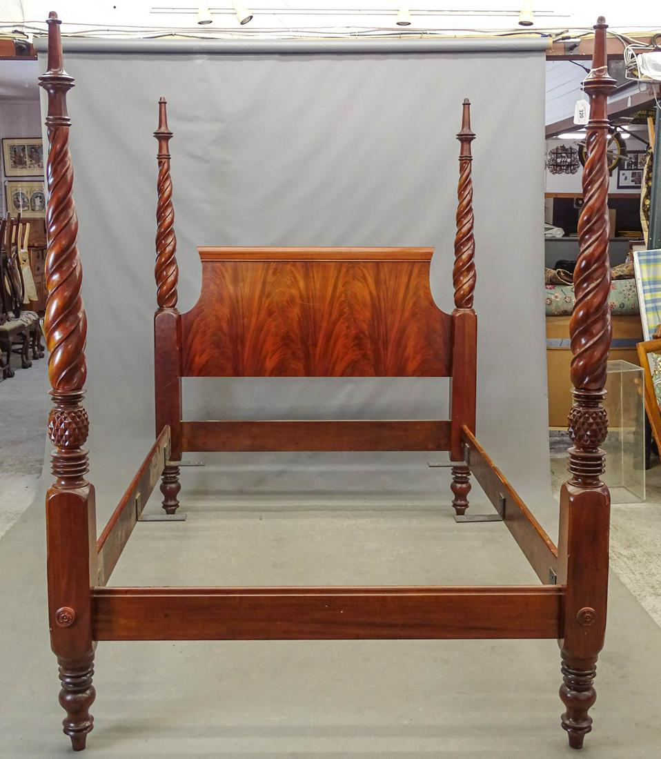Carved Mahogany Bed: High quality carved mahogany carved bed. 67" x 93" x 89".