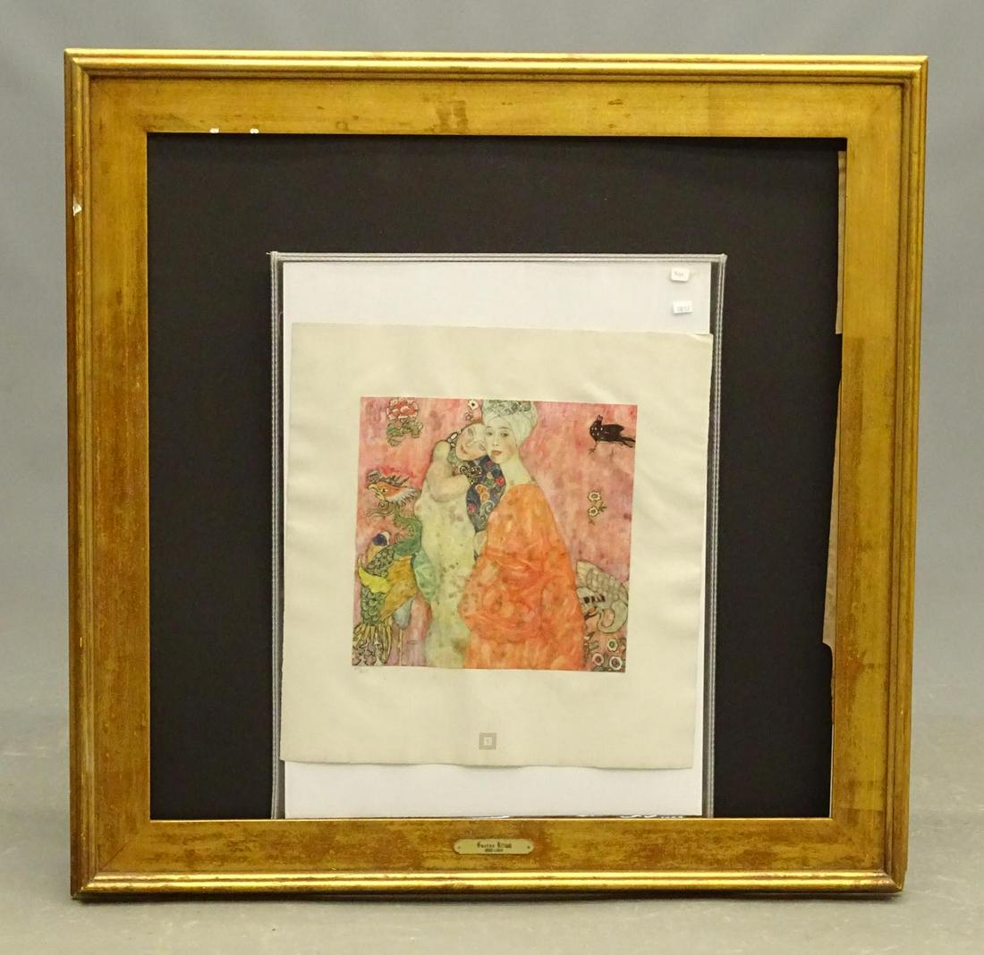 Gustav Klimt (1862-1918): Gustave Klimt (1862-1918), print, marked on mat "60/150" (image 11 1/2" x 11 3/4", mat overall 19" x 18", comes with frame (frame overall 36 1/2" x 36").